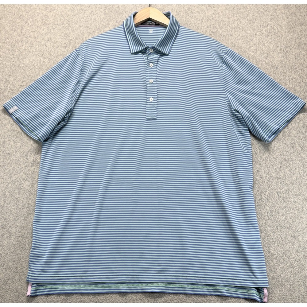 Ralph Lauren Mens Polo Shirt Blue Green Striped Moisture Wicking Performance 2XL